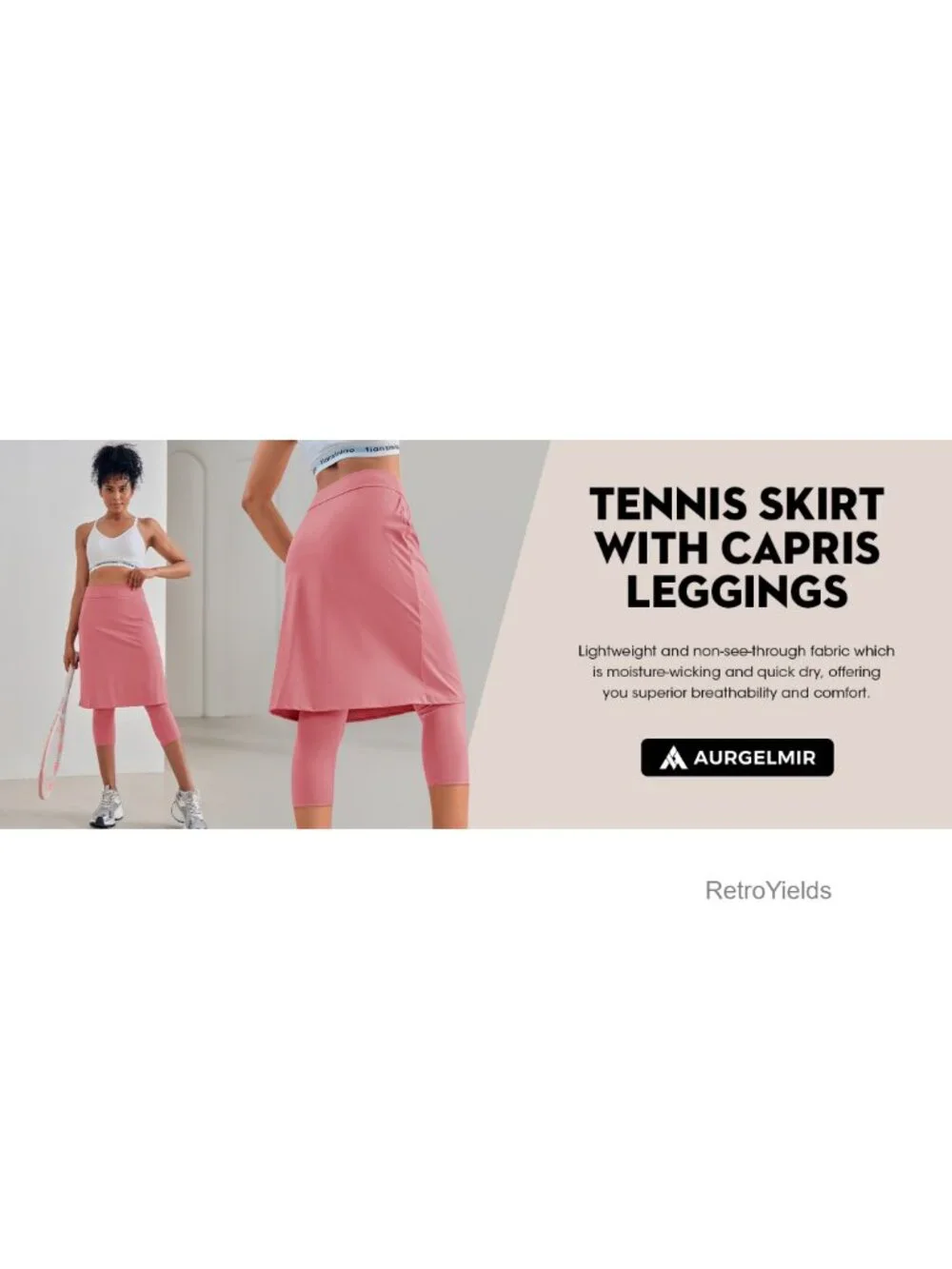Tennis Skort with Built-in Capri Leggings, Knee-Length Athletic Skirt with
